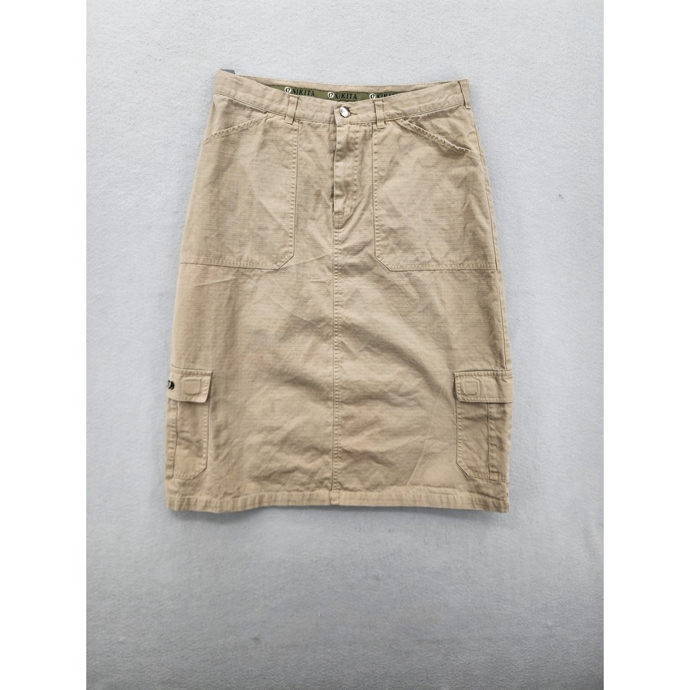 Nikita Cargo Skirt Tan Cotton Ripstop Utility Midi Pockets Gorpcore Womens Med